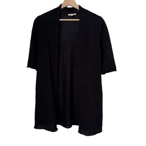 Eileen Fisher 100% Linen Short Sleeve Open Cardigan Sz S Black